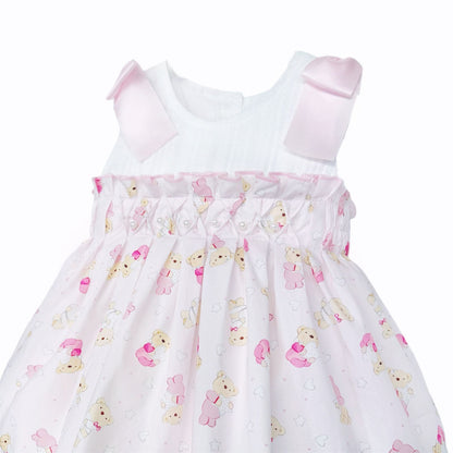 Baby Girl Pink Teddy Shoulder Bow Pearl Dress "2605"