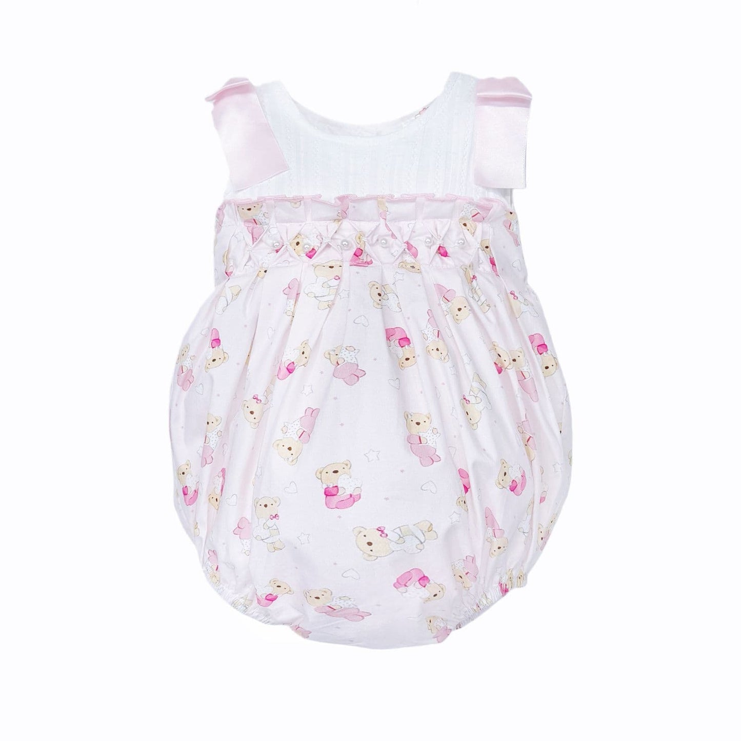 Baby Girl Pink Teddy Shoulder Bow Pearl Romper "2606"