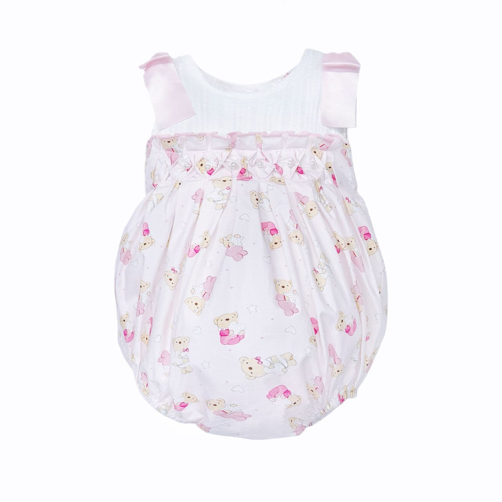 Baby Girl Pink Teddy Shoulder Bow Pearl Romper "2606"