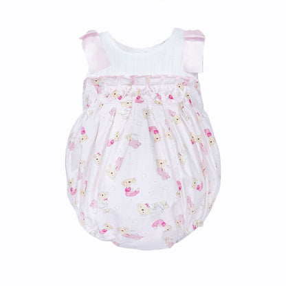 Baby Girl Pink Teddy Shoulder Bow Pearl Romper "2606"