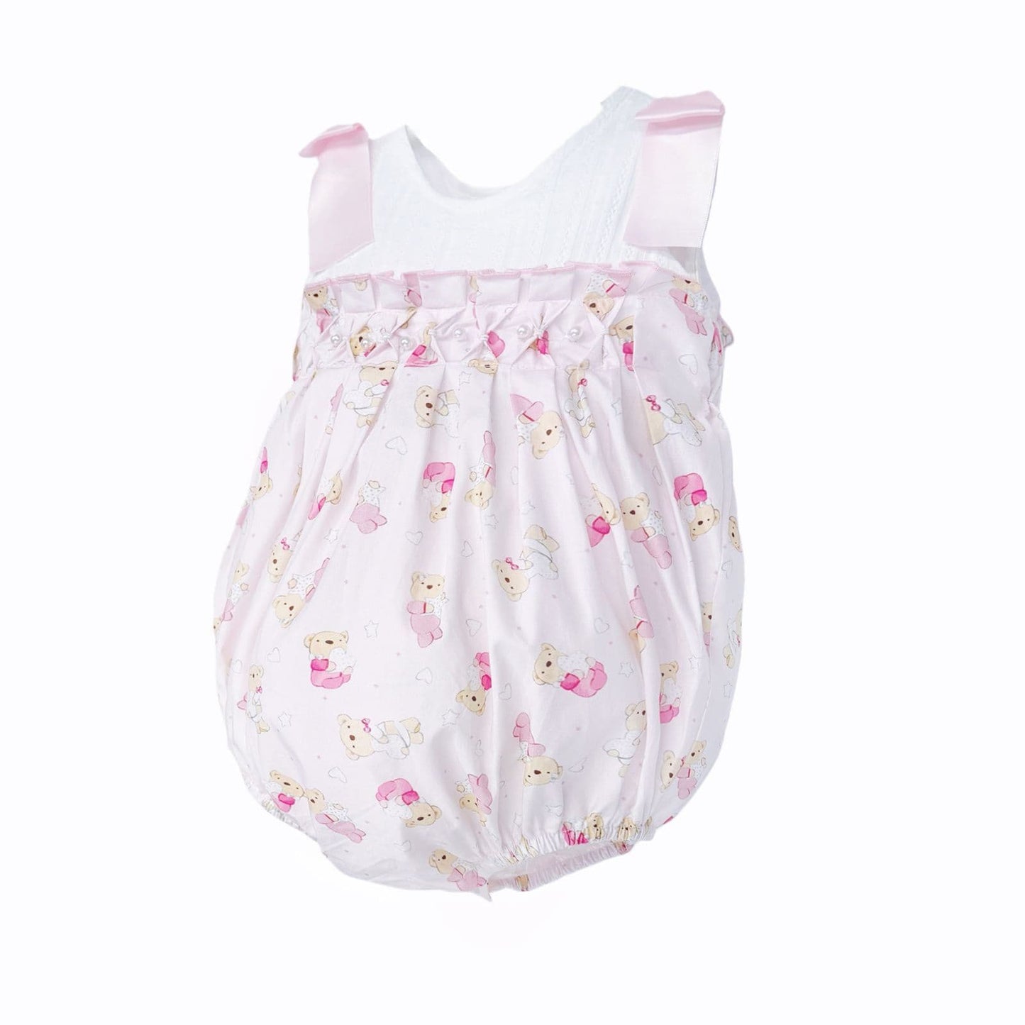Baby Girl Pink Teddy Shoulder Bow Pearl Romper "2606"