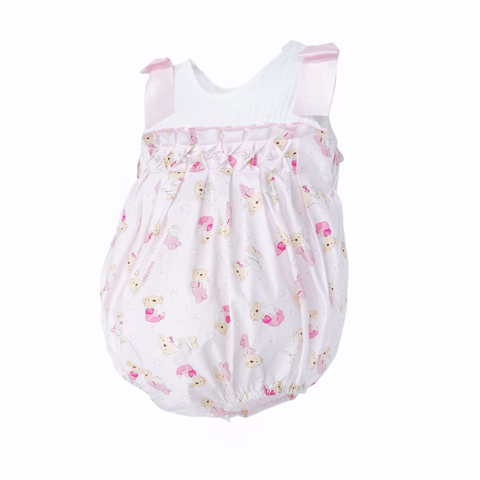 Baby Girl Pink Teddy Shoulder Bow Pearl Romper "2606"