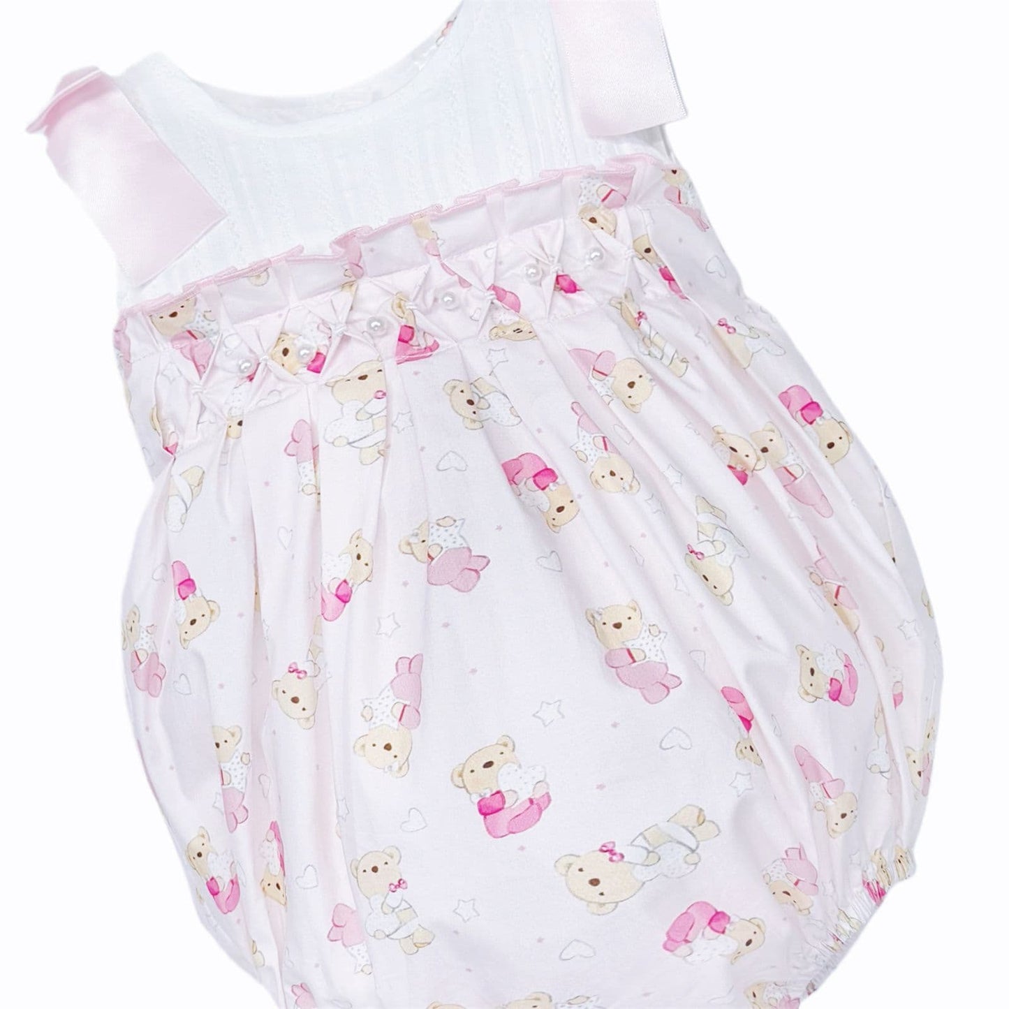 Baby Girl Pink Teddy Shoulder Bow Pearl Romper "2606"