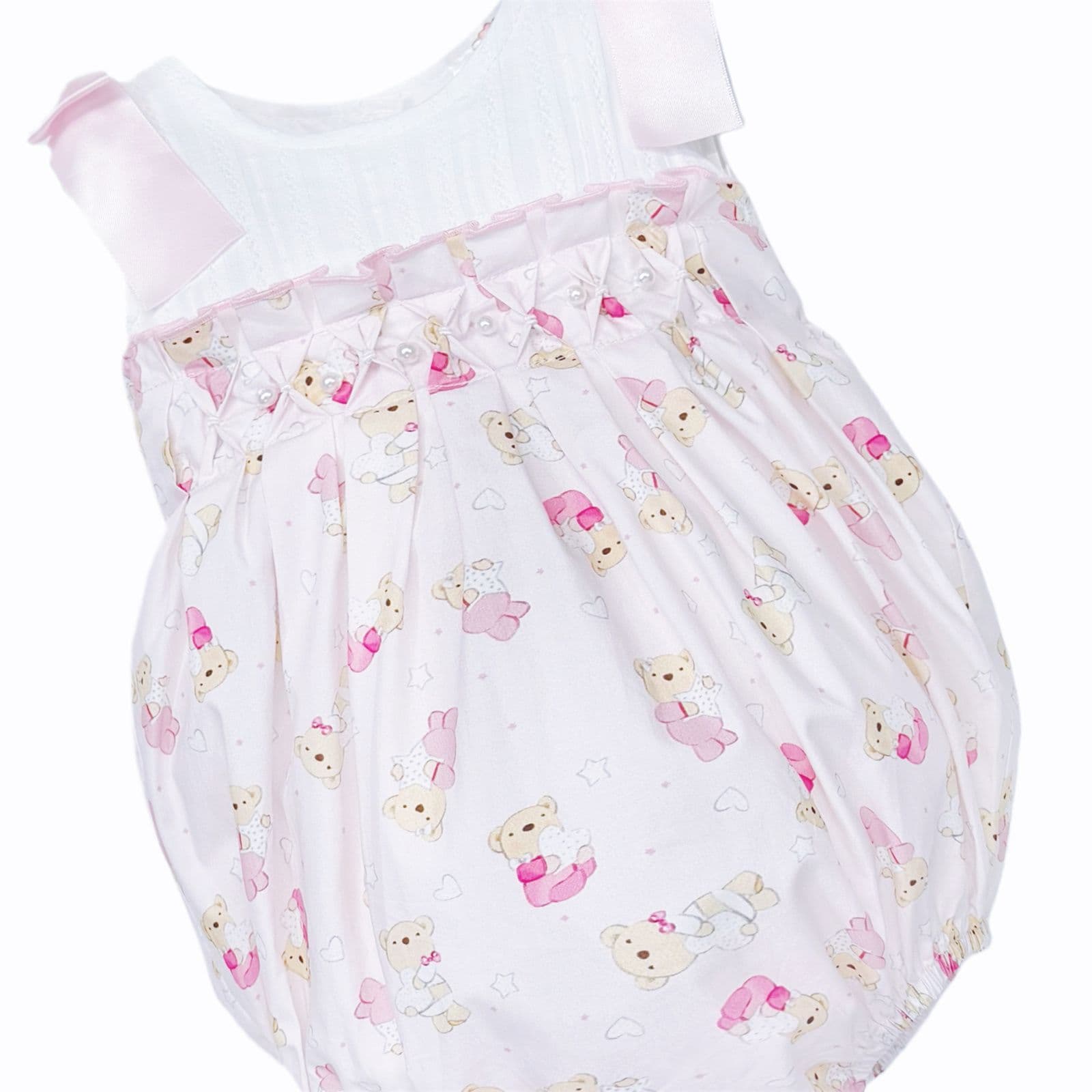 Baby Girl Pink Teddy Shoulder Bow Pearl Romper "2606"