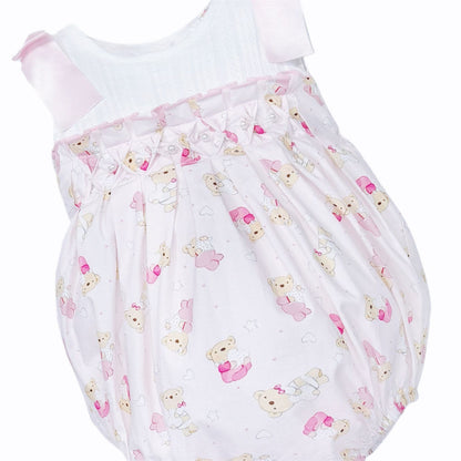 Baby Girl Pink Teddy Shoulder Bow Pearl Romper "2606"