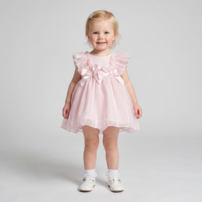 Baby Girl Pink Tulle Frilly Shoulder Puff Dress with Pants "MYD26001"