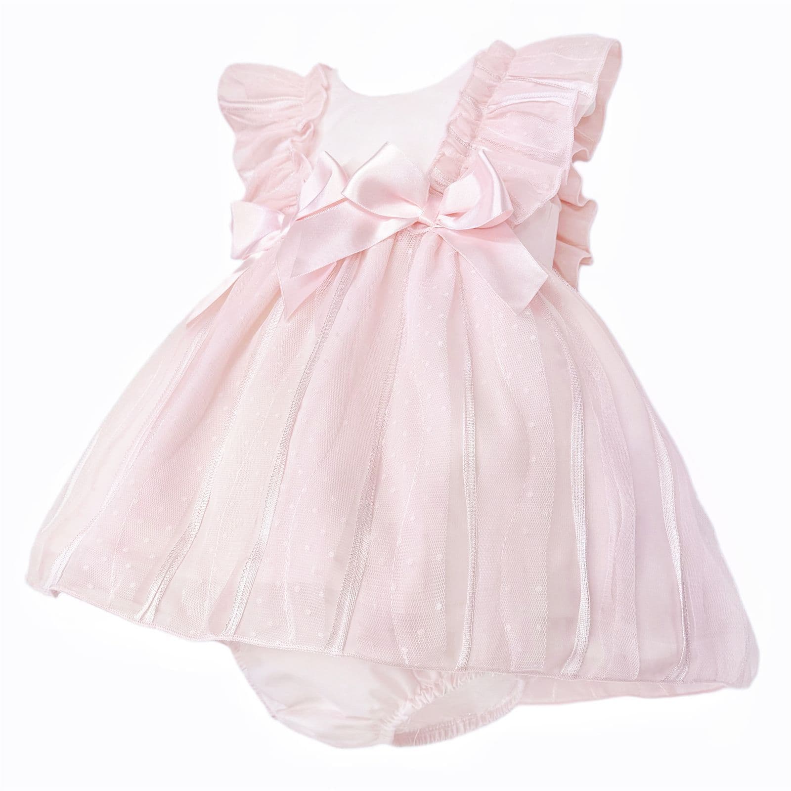 Baby Girl Pink Tulle Frilly Shoulder Puff Dress with Pants "MYD26001"