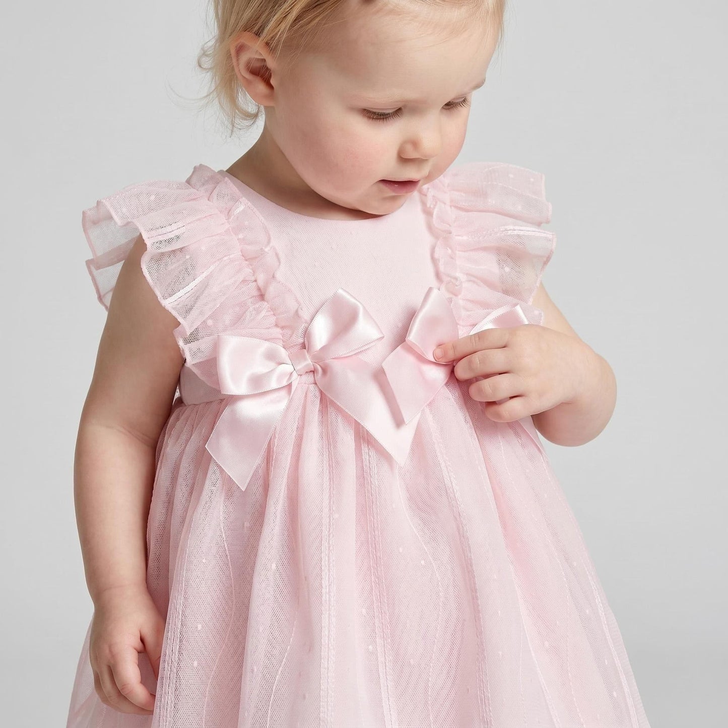 Baby Girl Pink Tulle Frilly Shoulder Puff Dress with Pants "MYD26001"