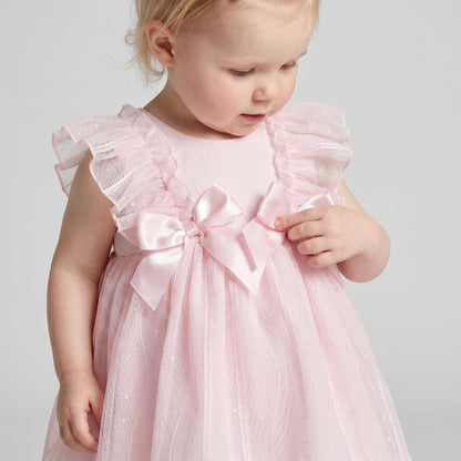 Baby Girl Pink Tulle Frilly Shoulder Puff Dress with Pants "MYD26001"