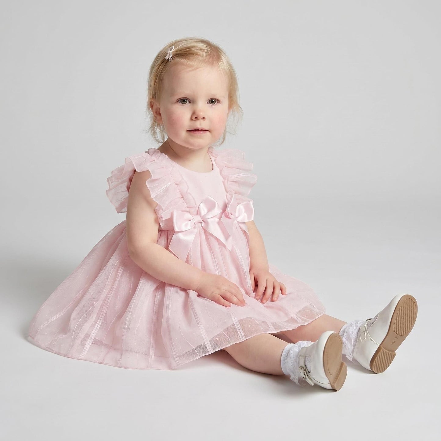 Baby Girl Pink Tulle Frilly Shoulder Puff Dress with Pants "MYD26001"