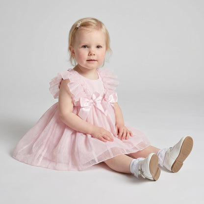 Baby Girl Pink Tulle Frilly Shoulder Puff Dress with Pants "MYD26001"