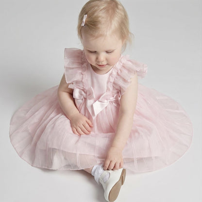Baby Girl Pink Tulle Frilly Shoulder Puff Dress with Pants "MYD26001"