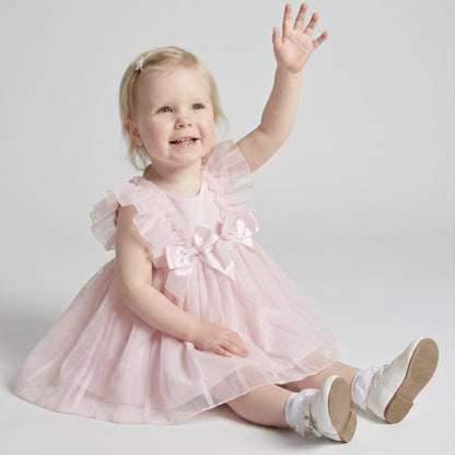 Baby Girl Pink Tulle Frilly Shoulder Puff Dress with Pants "MYD26001"