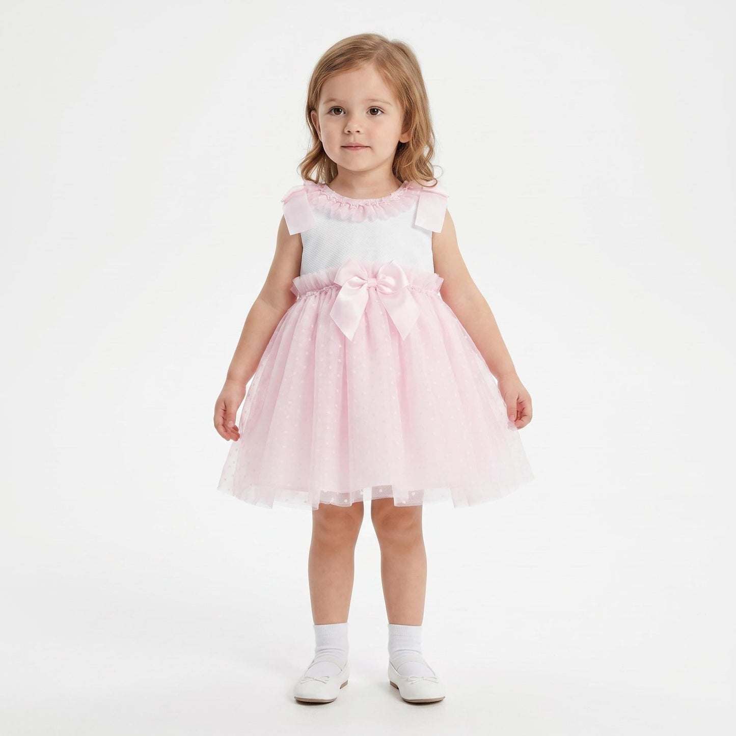 Baby Girl Pink Tulle Mesh Dress Satin Bow "2508 Pink"