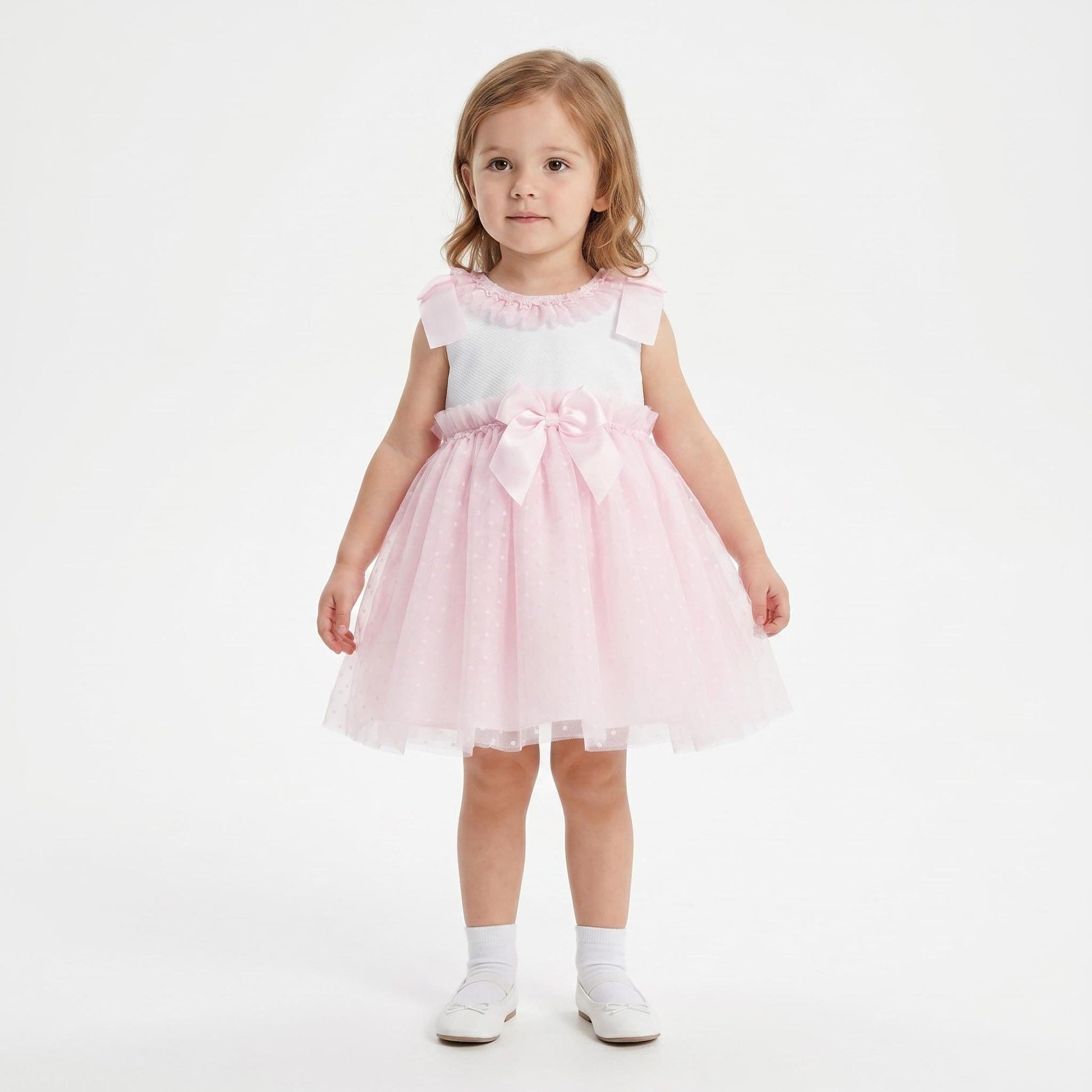 Baby Girl Pink Tulle Mesh Dress Satin Bow "2508 Pink"