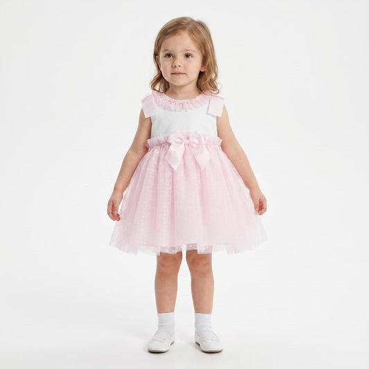 Baby Girl Pink Tulle Mesh Dress Satin Bow "2508 Pink"