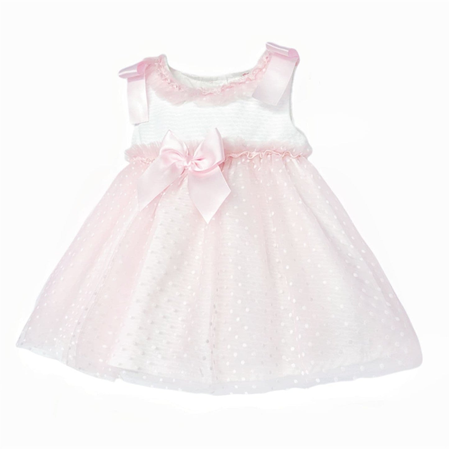 Baby Girl Pink Tulle Mesh Dress Satin Bow "2508 Pink"