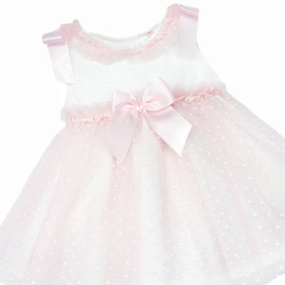 Baby Girl Pink Tulle Mesh Dress Satin Bow "2508 Pink"