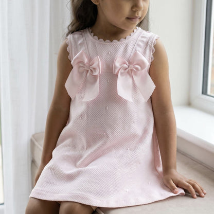 Baby Girl Pink Waffle A Line Dress Satin Bow "2517 Pink"