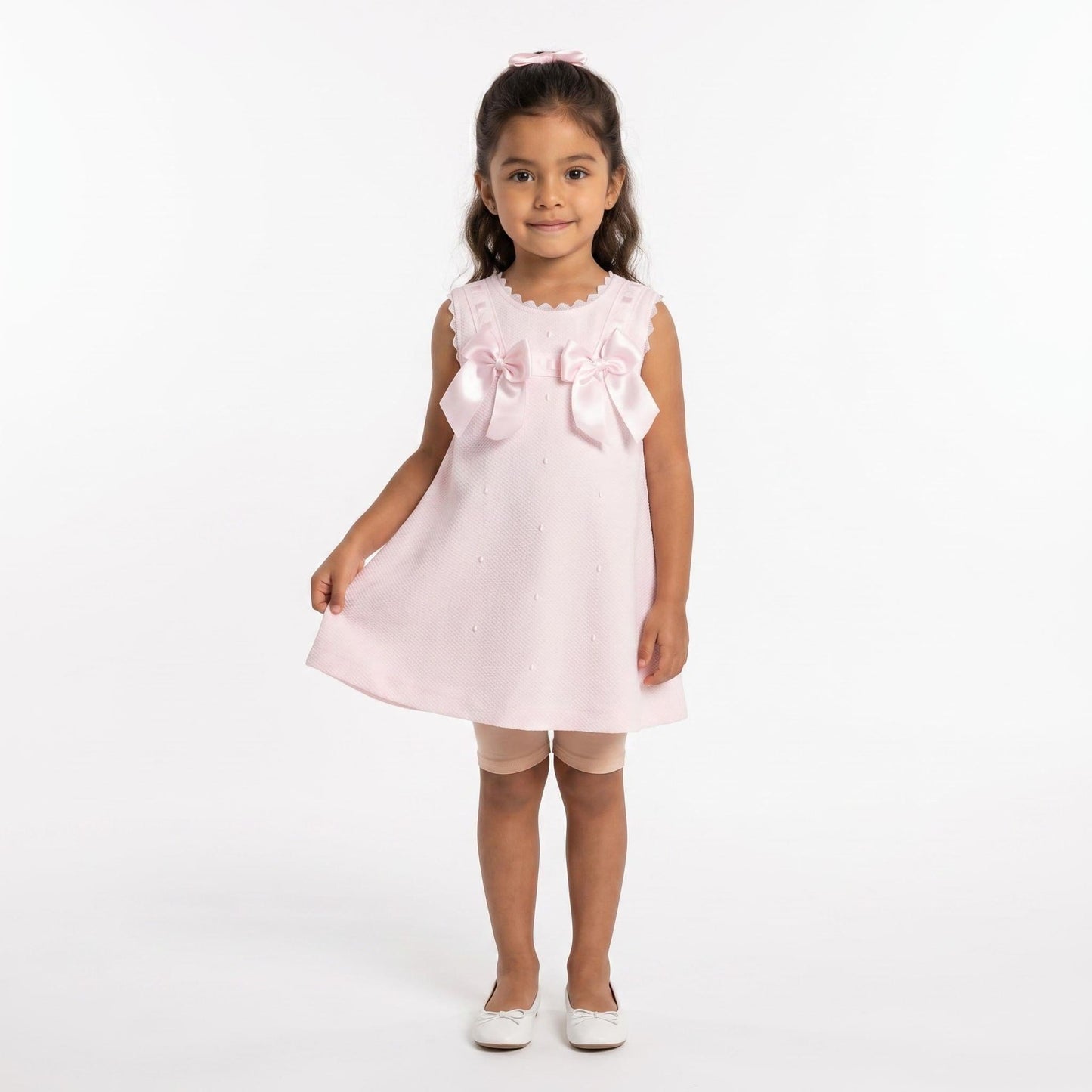 Baby Girl Pink Waffle A Line Dress Satin Bow "2517 Pink"