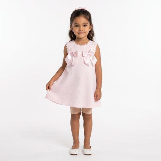 Baby Girl Pink Waffle A Line Dress Satin Bow "2517 Pink"