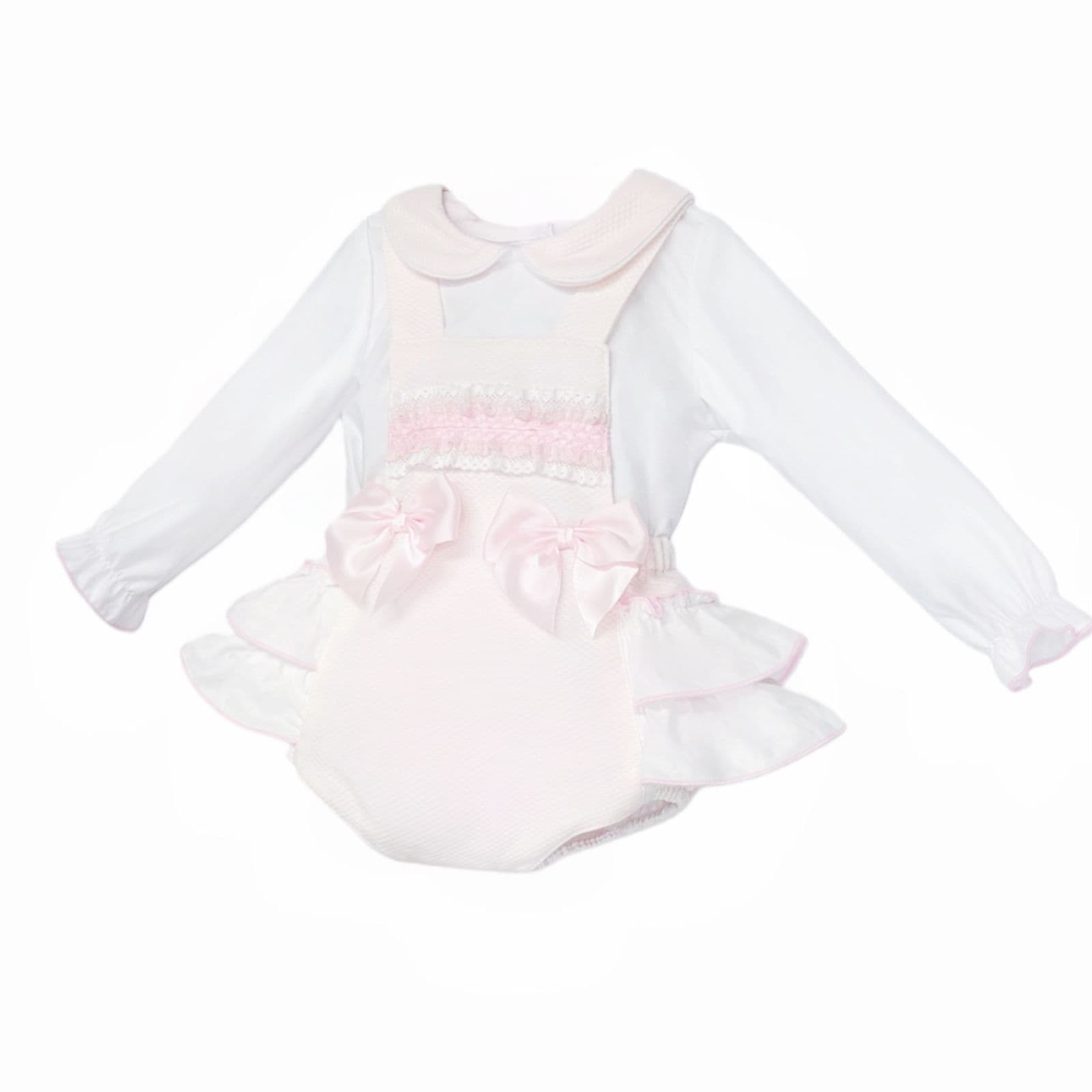 Baby Girl Pink Waffle Frilly Bottom Romper with Shirt "2537"