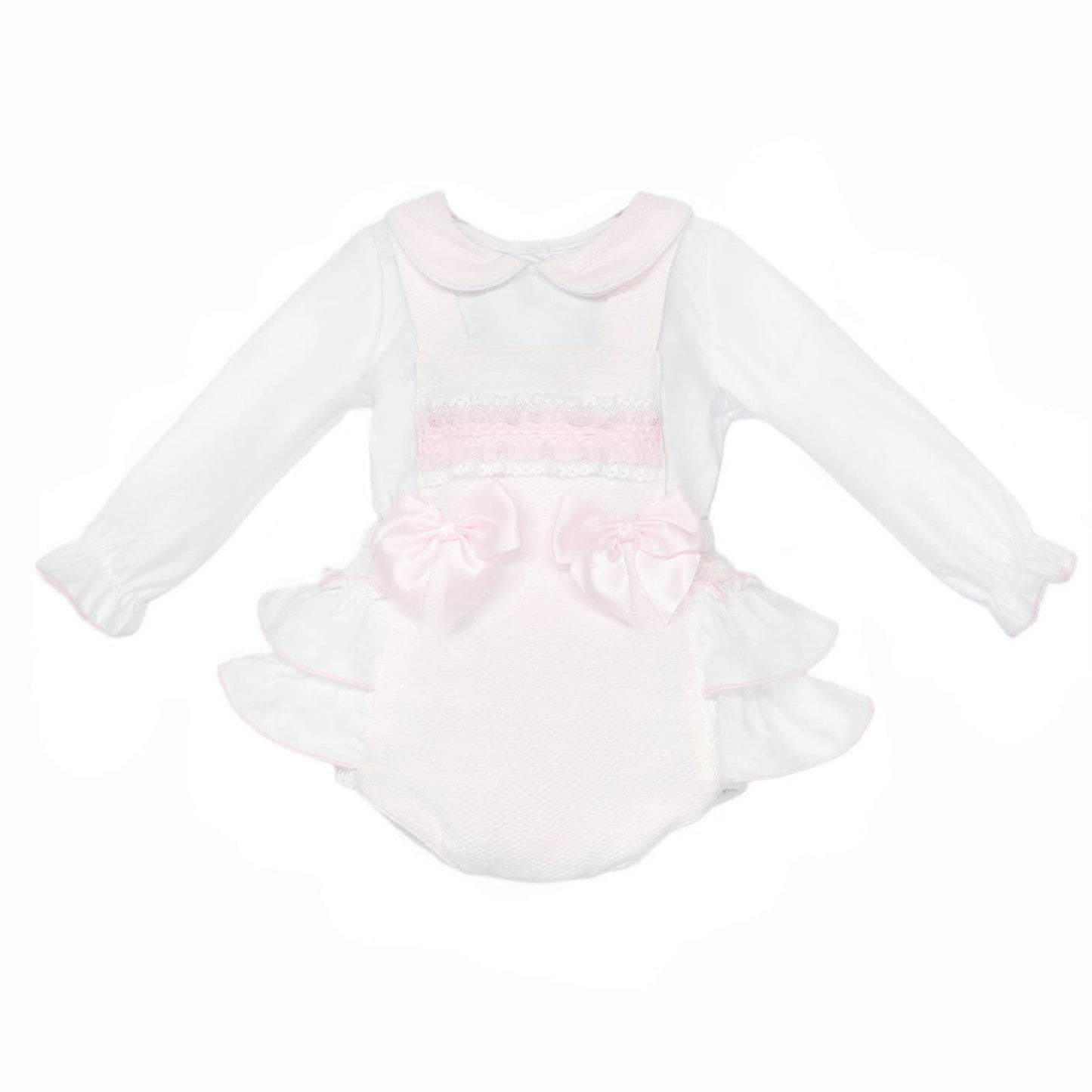 Baby Girl Pink Waffle Frilly Bottom Romper with Shirt "2537"