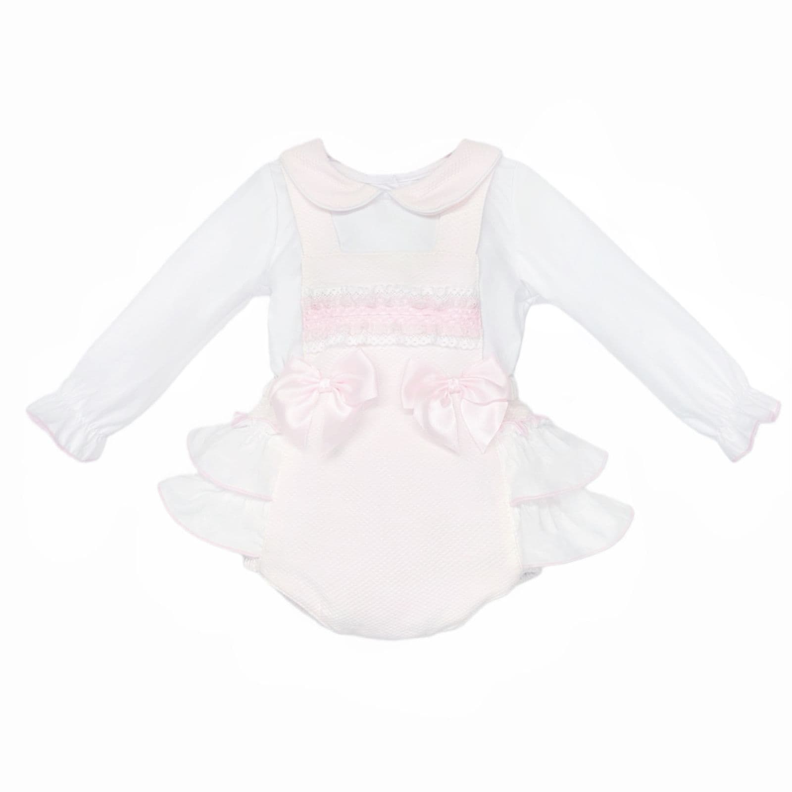 Baby Girl Pink Waffle Frilly Bottom Romper with Shirt "2537"