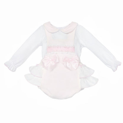 Baby Girl Pink Waffle Frilly Bottom Romper with Shirt "2537"