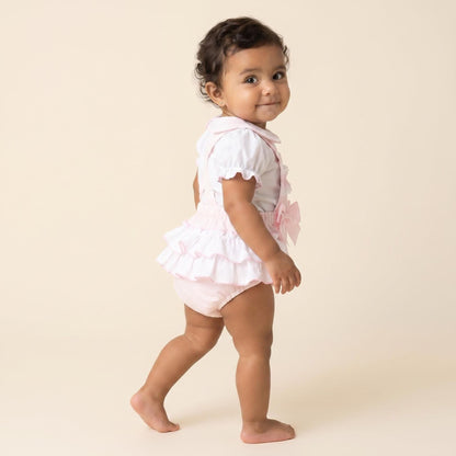 Baby Girl Pink Waffle Frilly Bottom Romper with Shirt "2608"