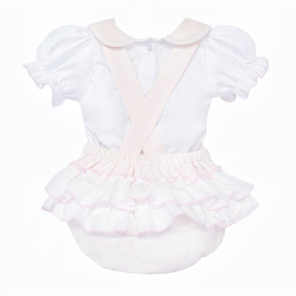 Baby Girl Pink Waffle Frilly Bottom Romper with Shirt "2608"