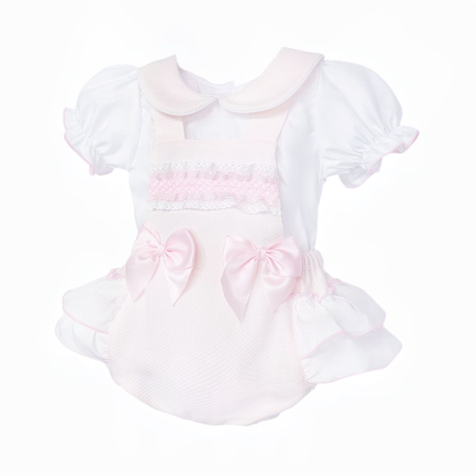 Baby Girl Pink Waffle Frilly Bottom Romper with Shirt "2608"