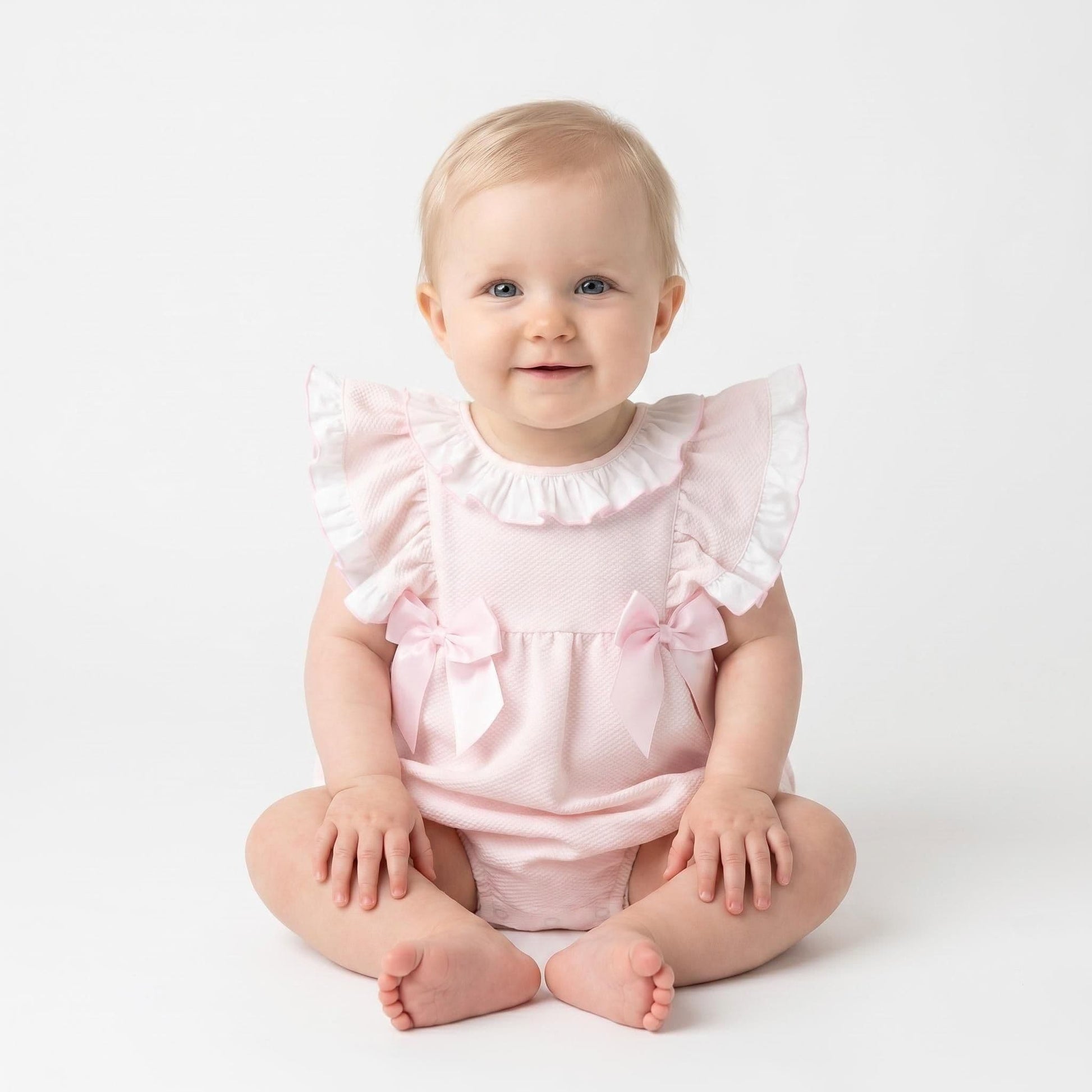 Baby Girl Pink Waffle Frilly Shoulder Romper "2613"