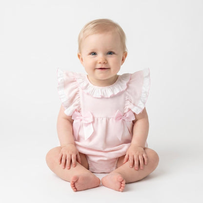 Baby Girl Pink Waffle Frilly Shoulder Romper "2613"