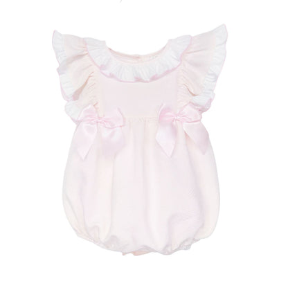 Baby Girl Pink Waffle Frilly Shoulder Romper "2613"