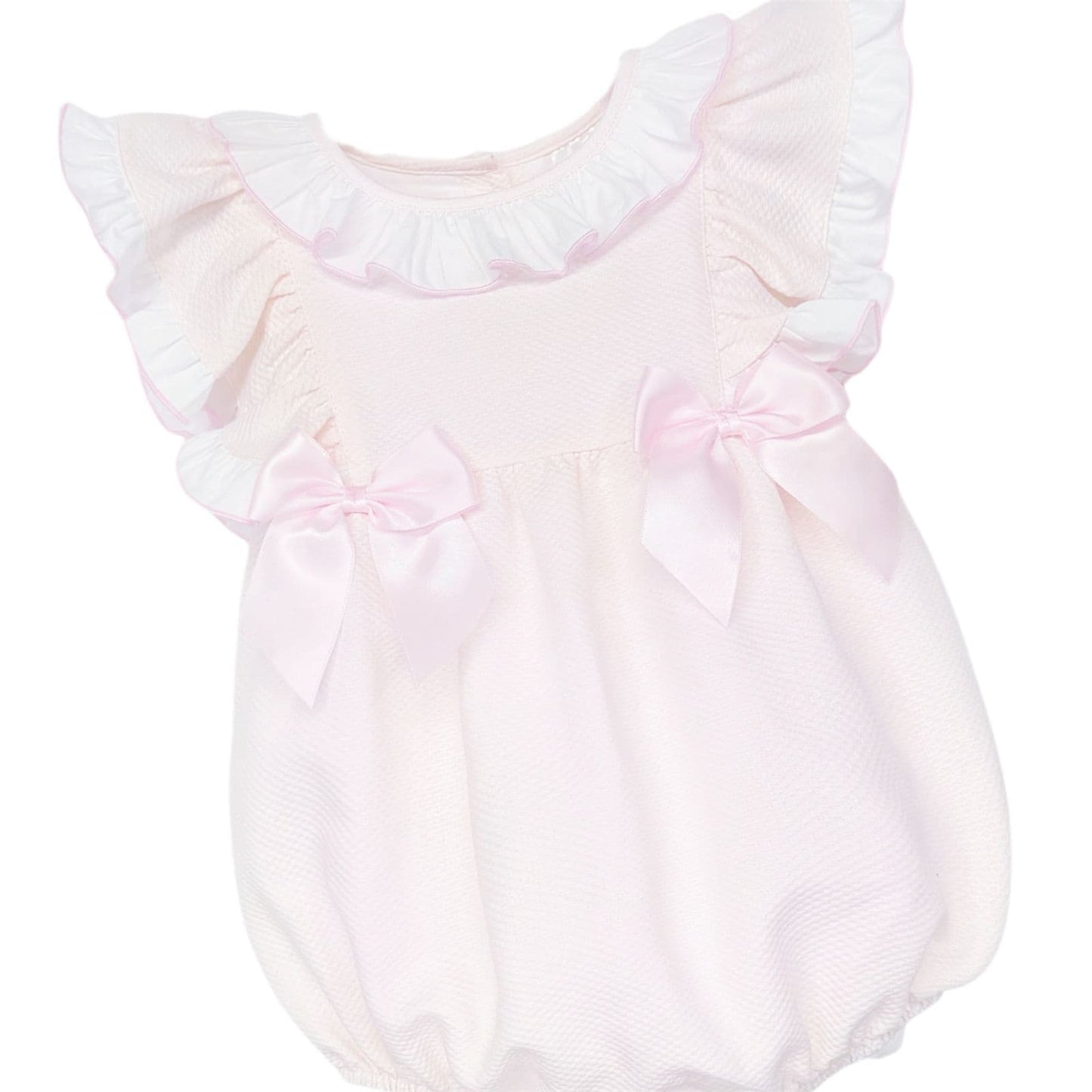 Baby Girl Pink Waffle Frilly Shoulder Romper "2613"