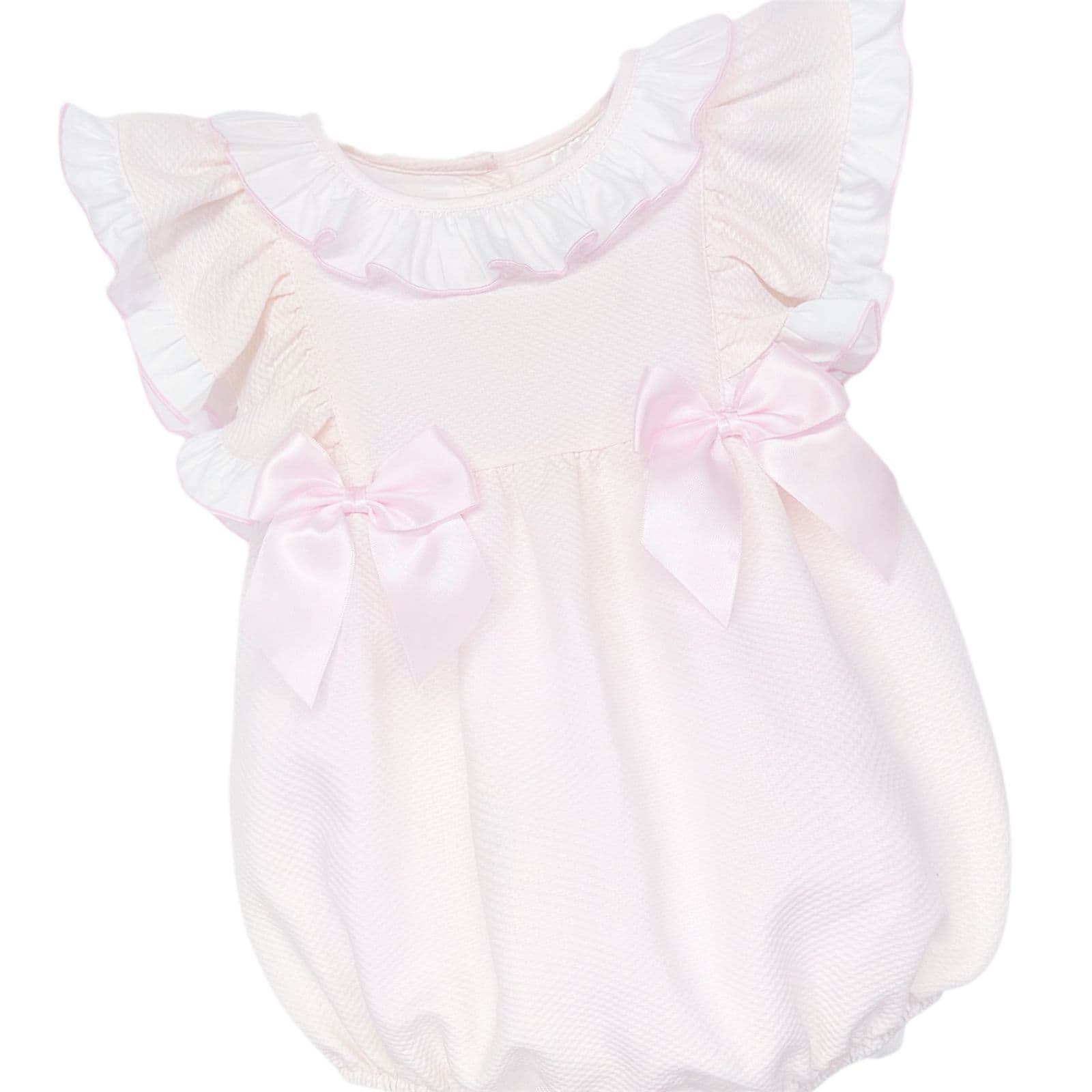 Baby Girl Pink Waffle Frilly Shoulder Romper "2613"