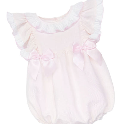 Baby Girl Pink Waffle Frilly Shoulder Romper "2613"
