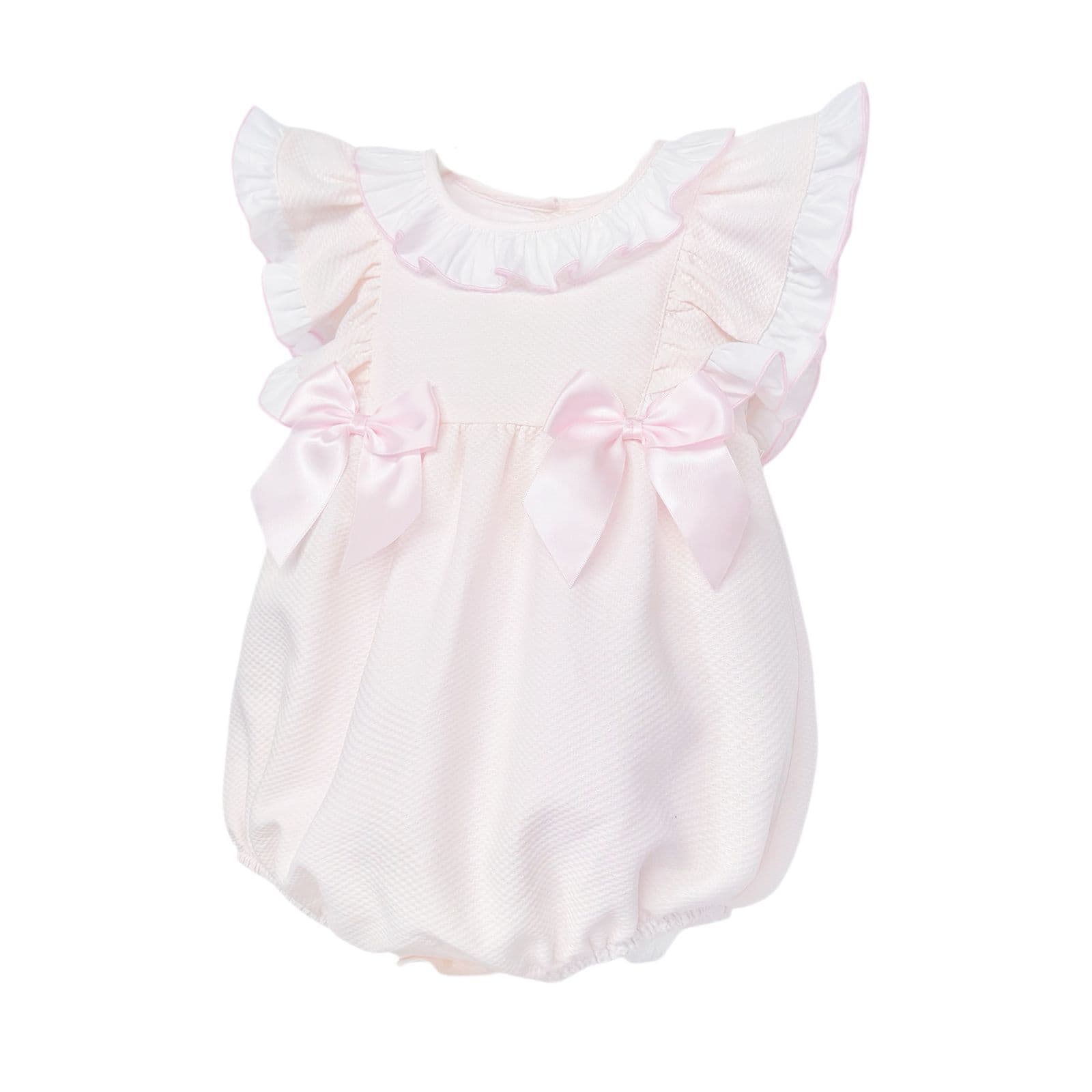 Baby Girl Pink Waffle Frilly Shoulder Romper "2613"