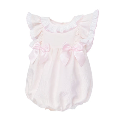 Baby Girl Pink Waffle Frilly Shoulder Romper "2613"