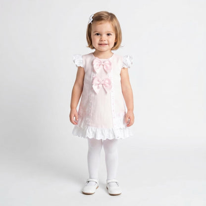 Baby Girl Pink Waffle Ribbon Insert Bow Dress "2601"