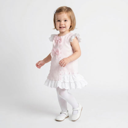 Baby Girl Pink Waffle Ribbon Insert Bow Dress "2601"