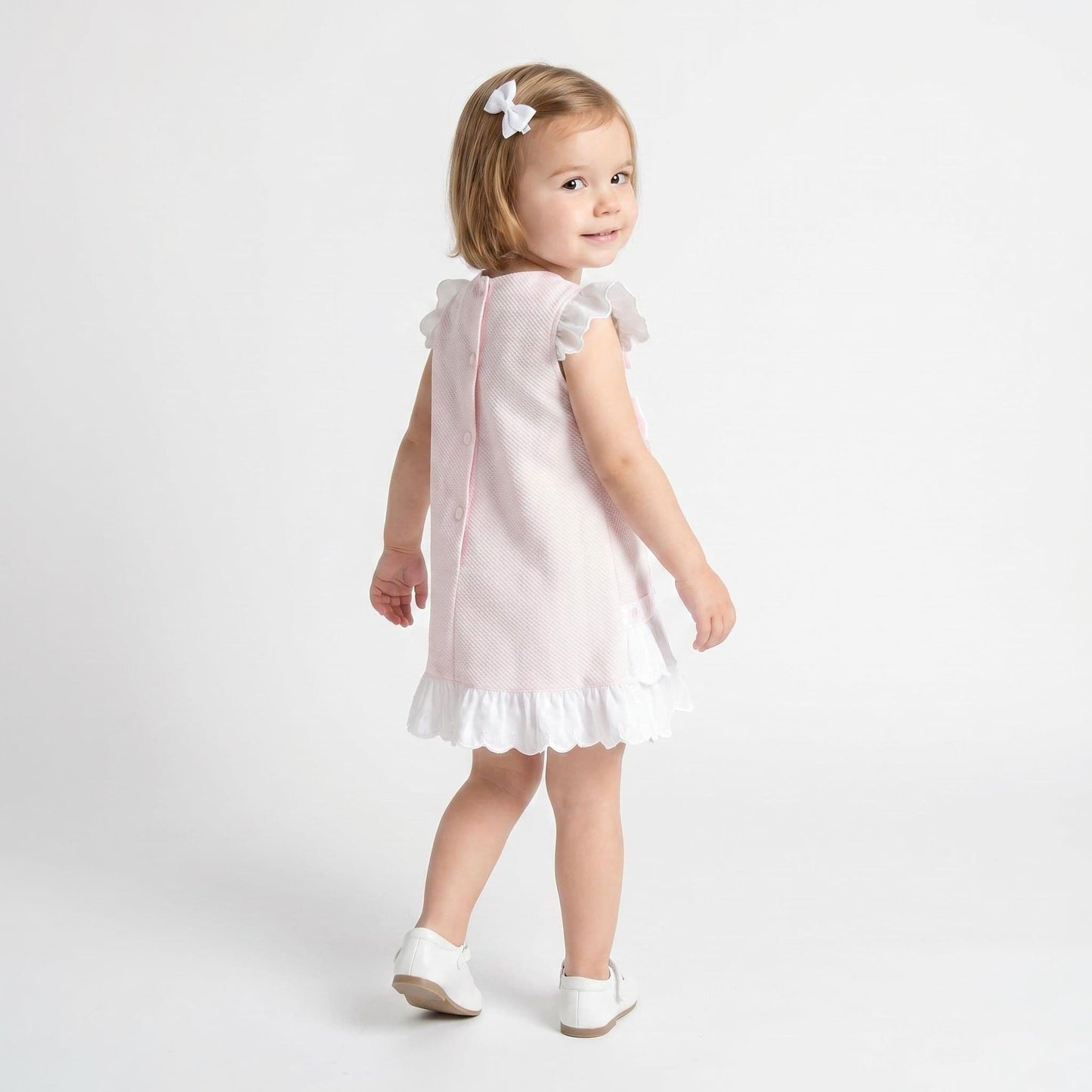 Baby Girl Pink Waffle Ribbon Insert Bow Dress "2601"