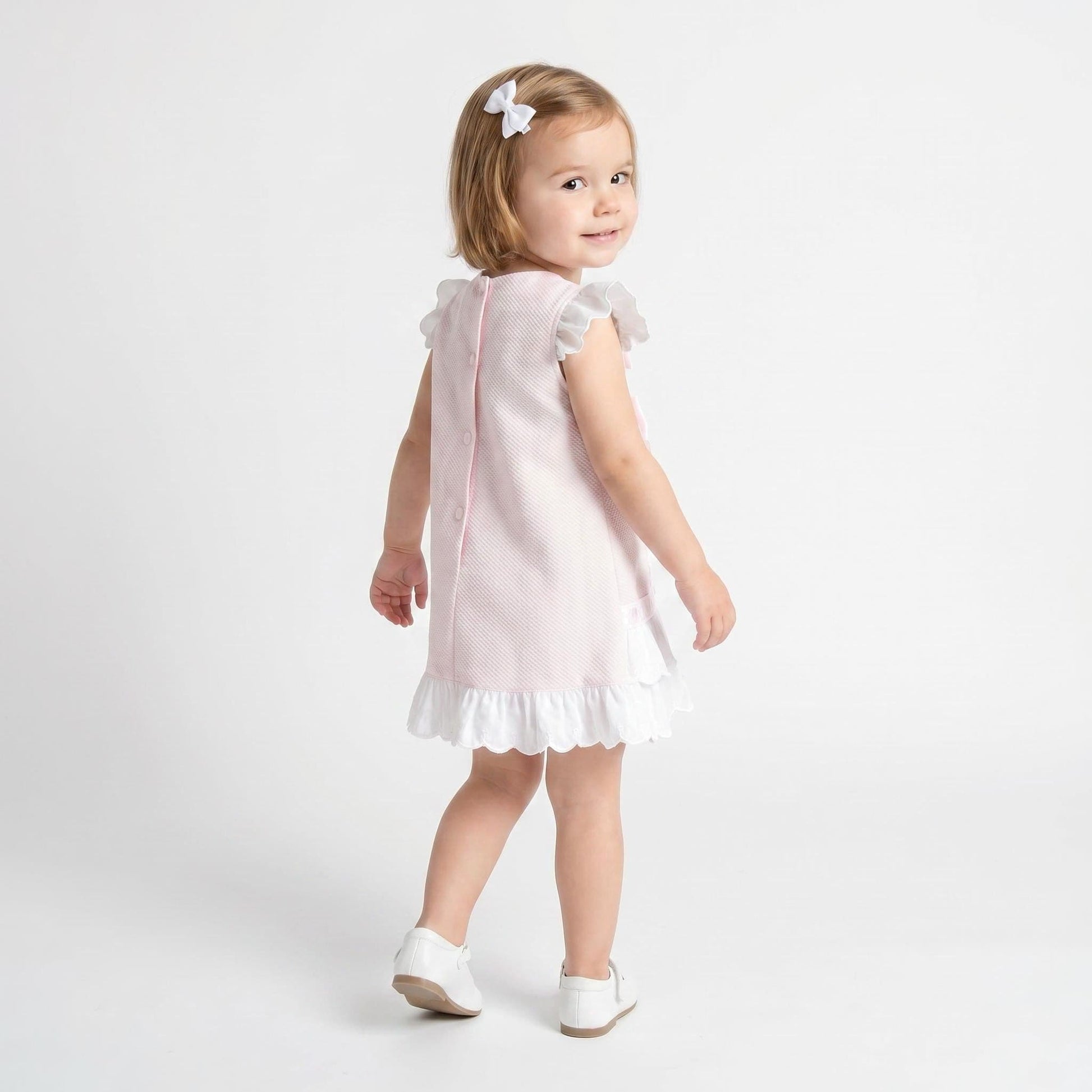 Baby Girl Pink Waffle Ribbon Insert Bow Dress "2601"