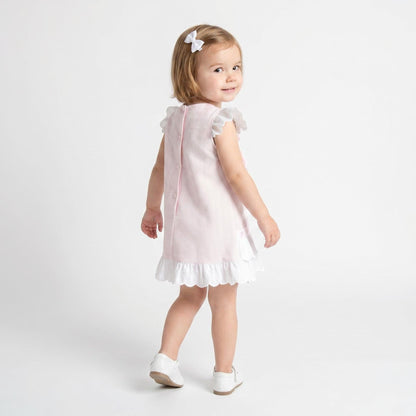 Baby Girl Pink Waffle Ribbon Insert Bow Dress "2601"