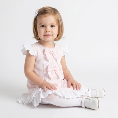 Baby Girl Pink Waffle Ribbon Insert Bow Dress "2601"