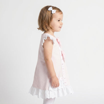 Baby Girl Pink Waffle Ribbon Insert Bow Dress "2601"