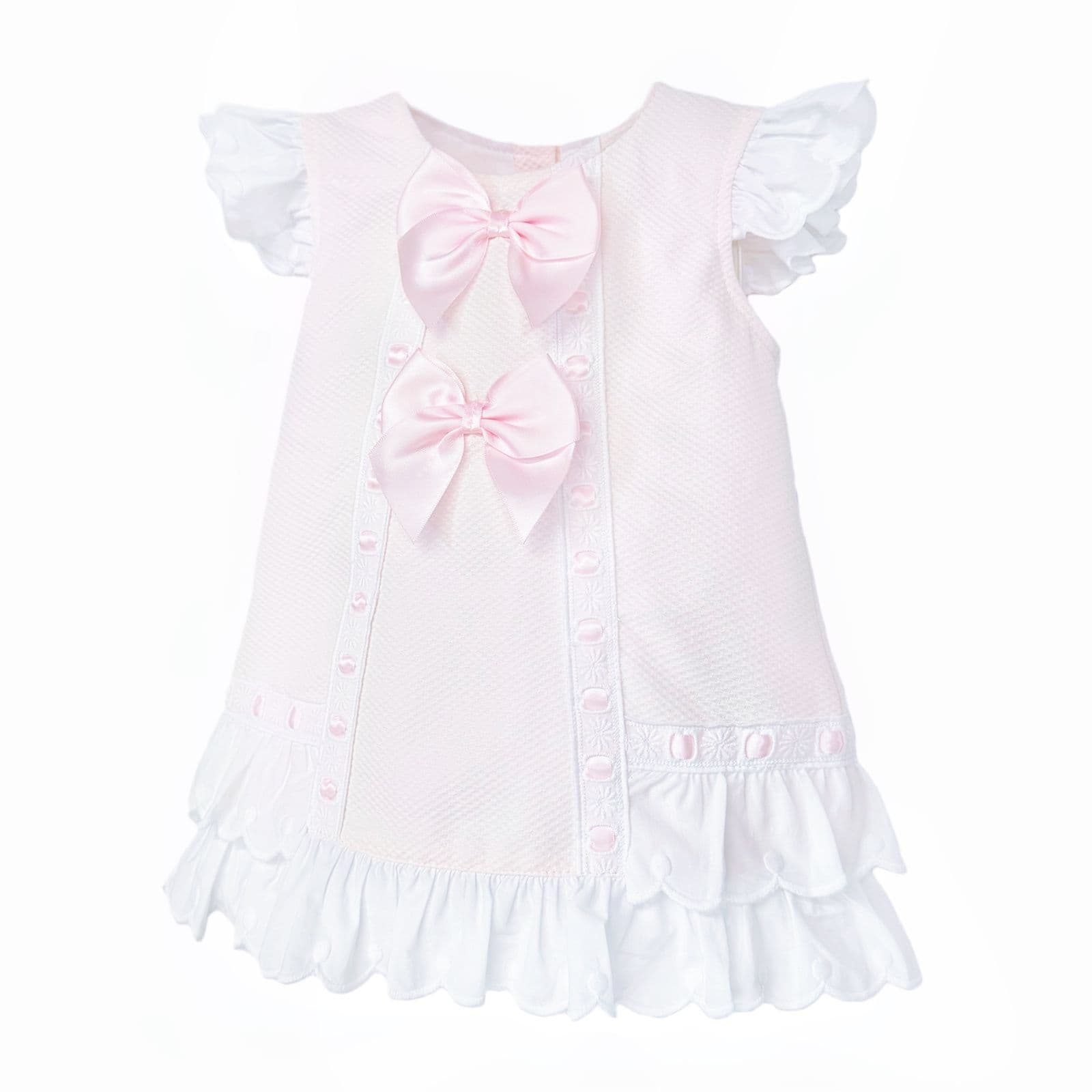 Baby Girl Pink Waffle Ribbon Insert Bow Dress "2601"