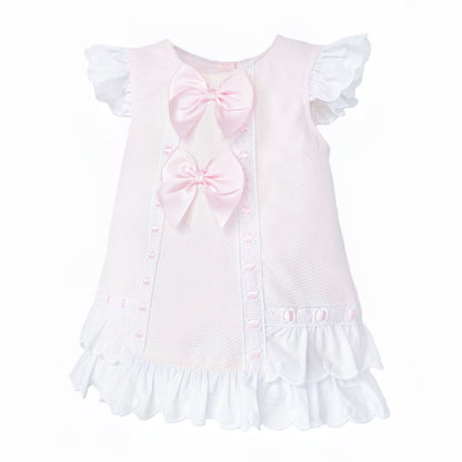 Baby Girl Pink Waffle Ribbon Insert Bow Dress "2601"