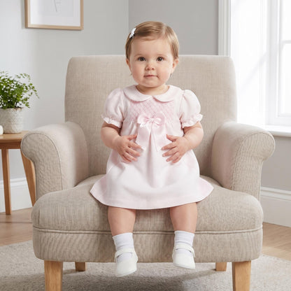 Baby Girl Pink Waffle Smocked Puff Dress "2604"
